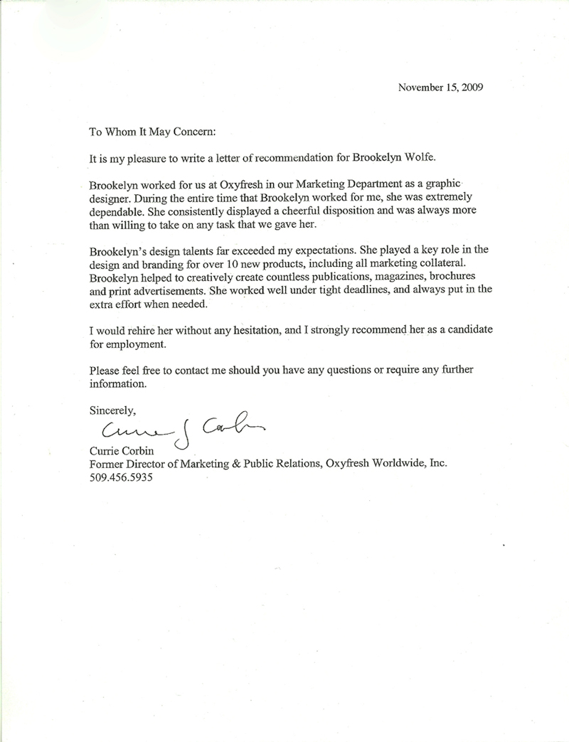 Letter of Recommendation from Currie Corbin 2009